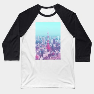 Tokyo Tower Citypop Aesthetic Pink and Blue 90s Vaporwave Photography y2k Baseball T-Shirt